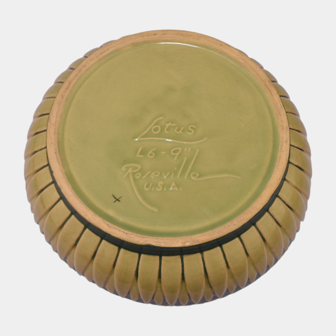 Roseville Lotus Green 1952 Vintage Mid Century Modern Pottery Ceramic Bowl L6-9