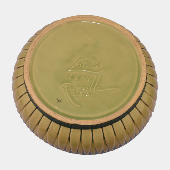 Roseville Lotus Green 1952 Vintage Mid Century Modern Pottery Ceramic Bowl L6-9