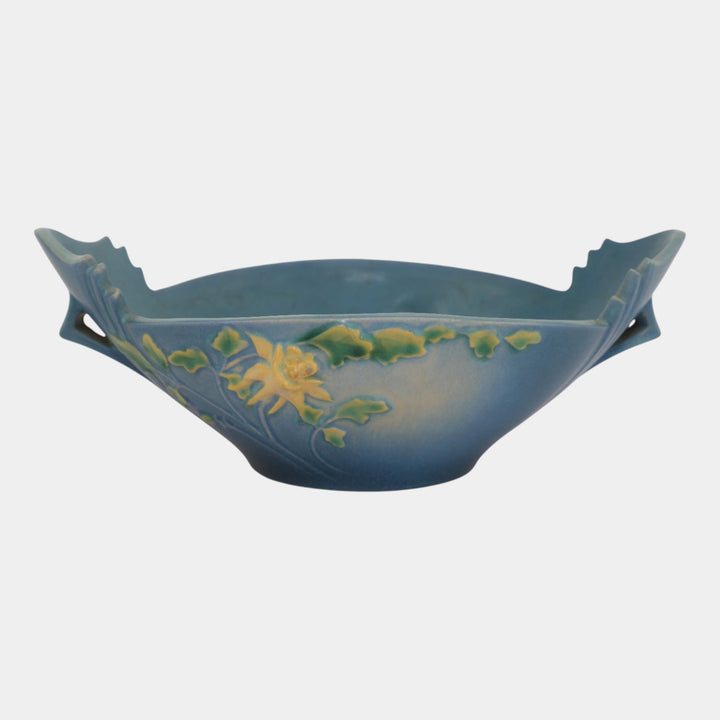 Roseville Columbine Blue 1941 Mid Century Modern Art Pottery Console Bowl 404-10