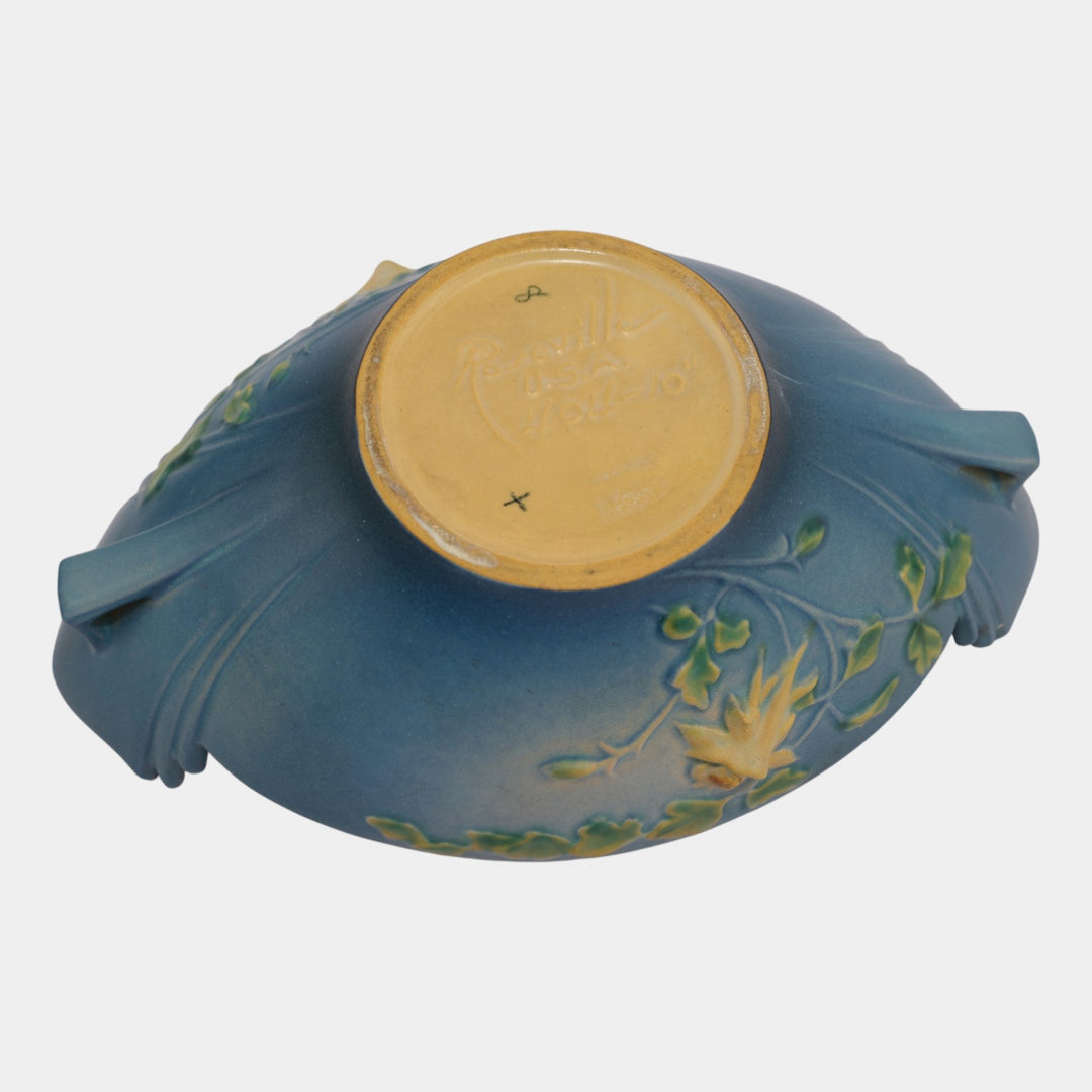 Roseville Columbine Blue 1941 Mid Century Modern Art Pottery Console Bowl 404-10