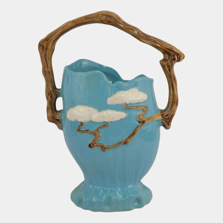 Roseville Ming Tree Blue 1949 Vintage Mid Century Modern Pottery Basket 509-12