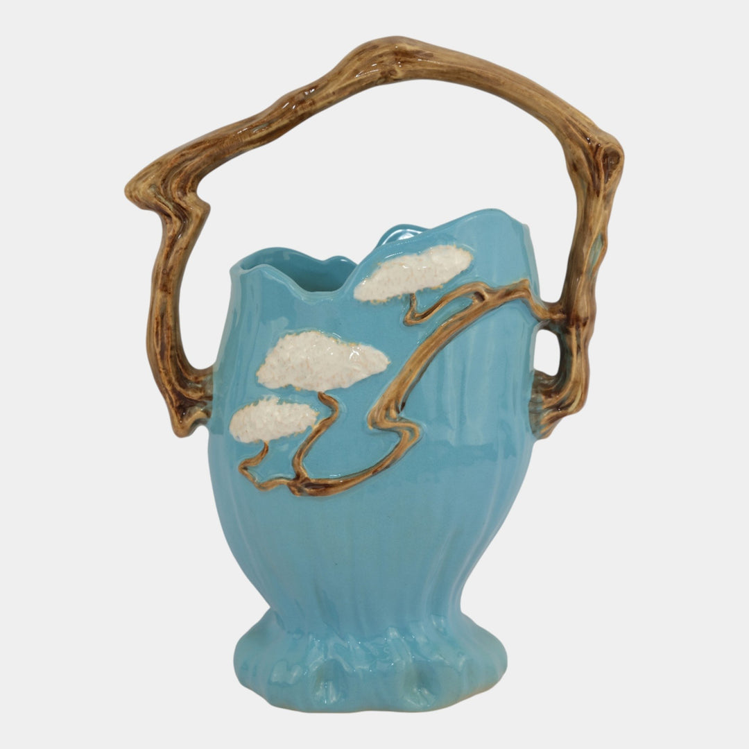 Roseville Ming Tree Blue 1949 Vintage Mid Century Modern Pottery Basket 509-12