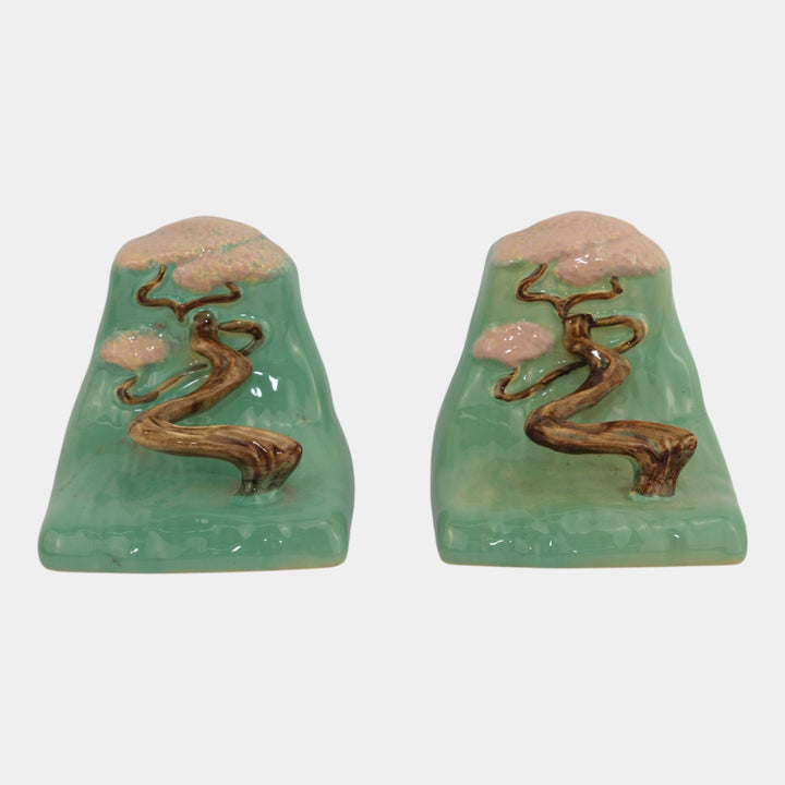 Roseville Ming Tree Green Vintage Art Pottery Ceramic Bookends 559-5