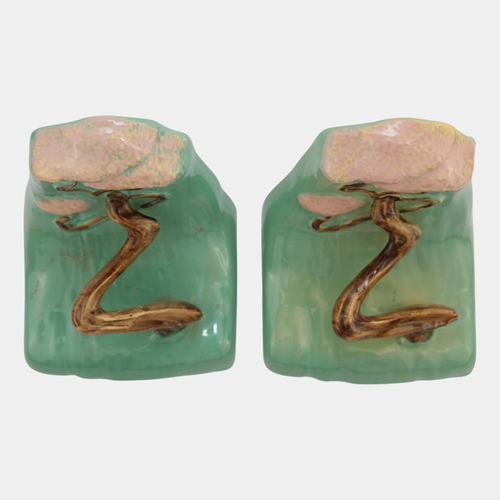 Roseville Ming Tree Green Vintage Art Pottery Ceramic Bookends 559-5