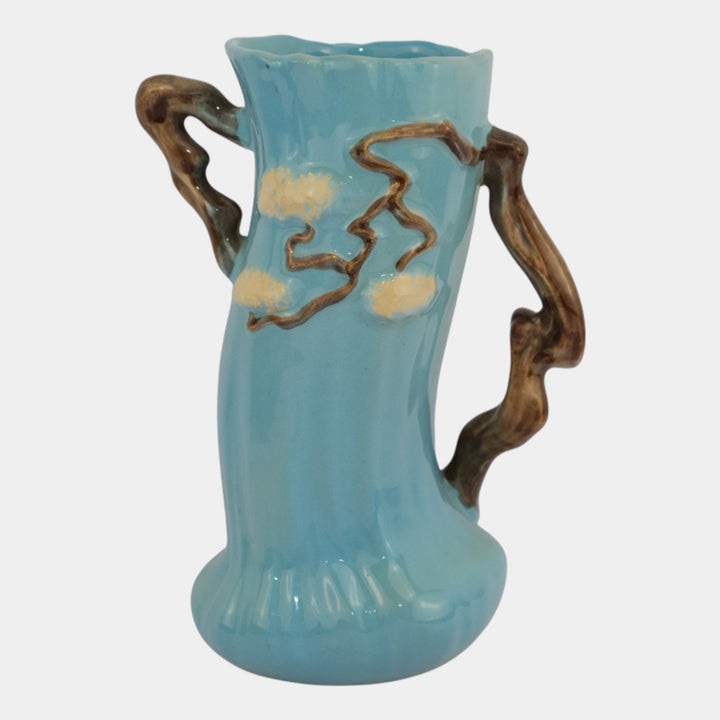 Roseville Ming Tree Blue 1949 Mid Century Modern Art Pottery Handled Vase 582-8
