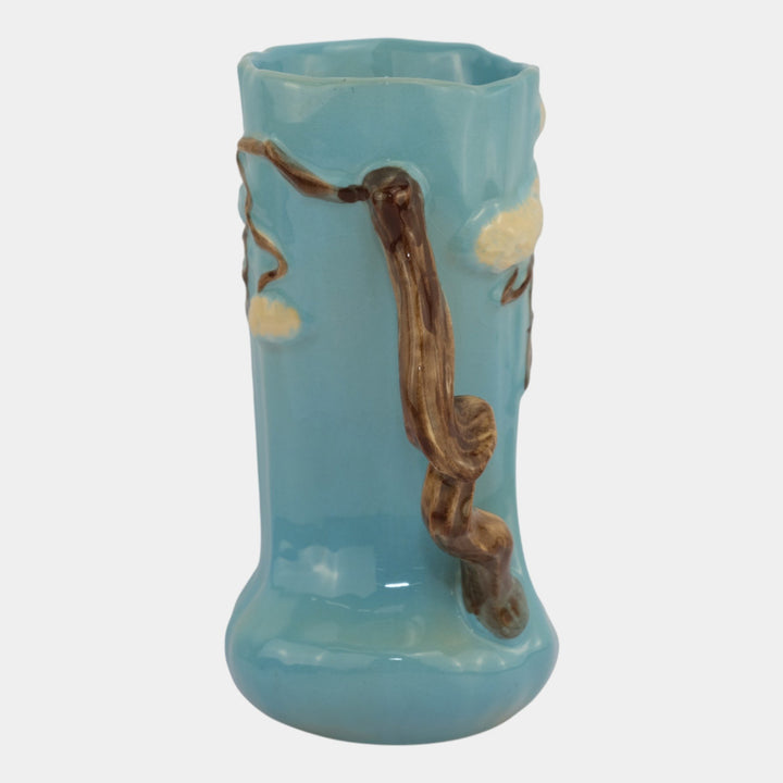 Roseville Ming Tree Blue 1949 Mid Century Modern Art Pottery Handled Vase 582-8