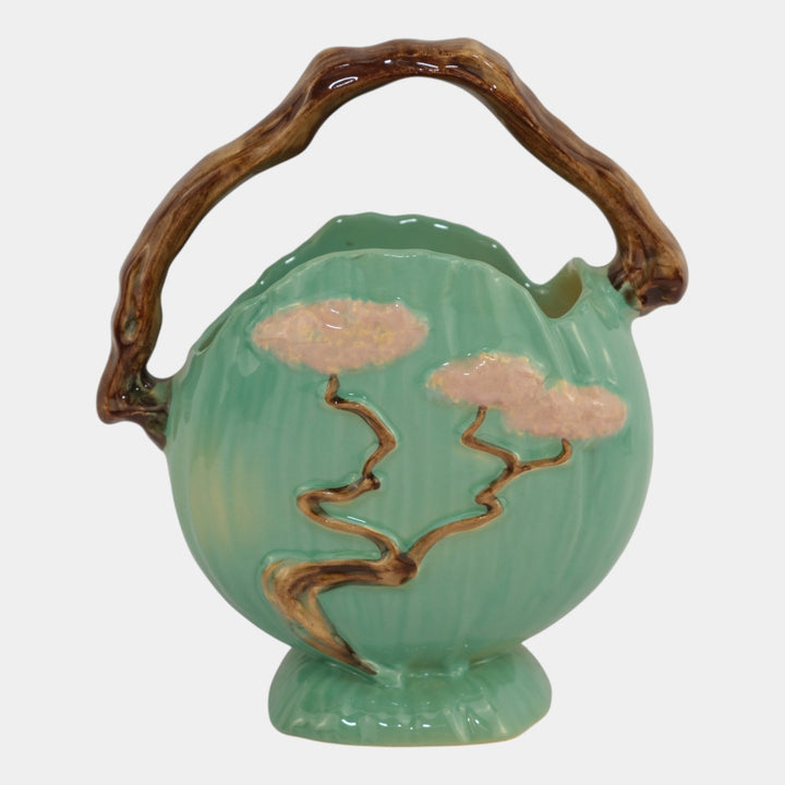 Roseville Ming Tree Green 1949 Vintage Mid Century Modern Pottery Basket 508-8