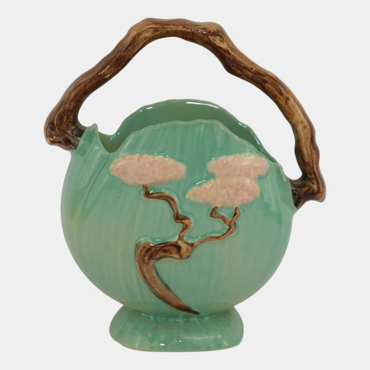 Roseville Ming Tree Green 1949 Vintage Mid Century Modern Pottery Basket 508-8