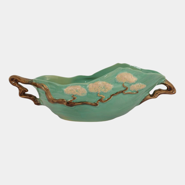 Roseville Ming Tree Green 1949 Mid Century Modern Pottery Console Bowl 528-10