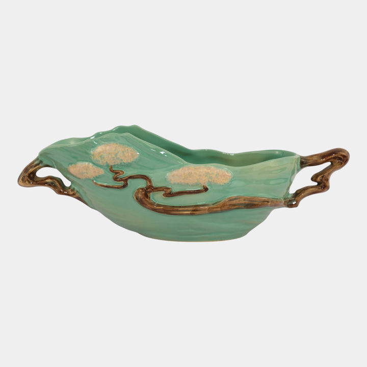 Roseville Ming Tree Green 1949 Mid Century Modern Pottery Console Bowl 528-10