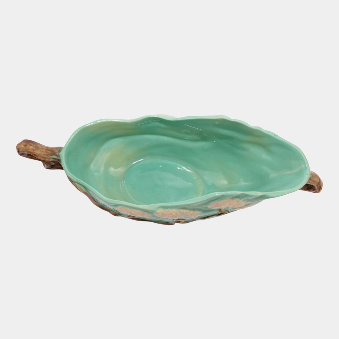 Roseville Ming Tree Green 1949 Mid Century Modern Pottery Console Bowl 528-10