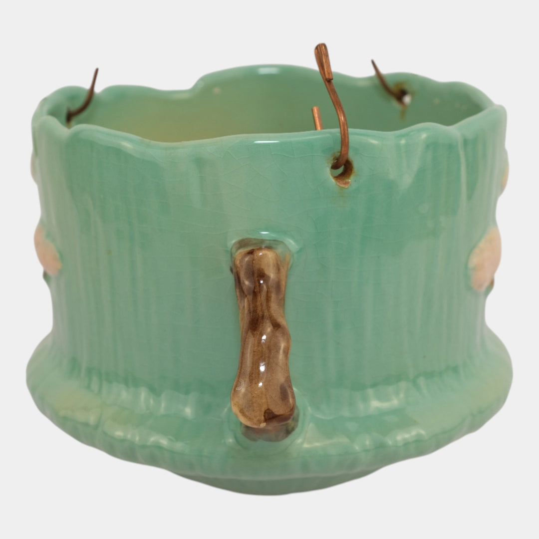 Roseville Ming Tree Green 1949 Vintage Art Deco Pottery Hanging Basket Planter