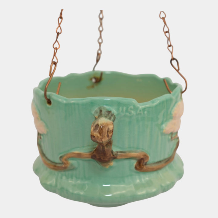 Roseville Ming Tree Green 1949 Vintage Art Deco Pottery Hanging Basket Planter
