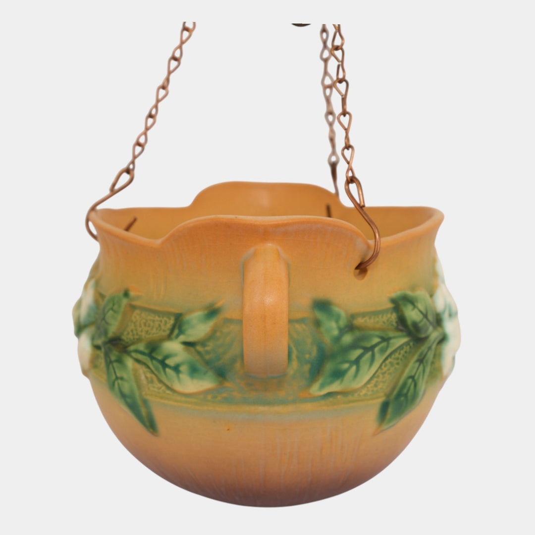 Roseville Gardenia Tan 1950 Mid Century Modern Pottery Hanging Basket 661-5