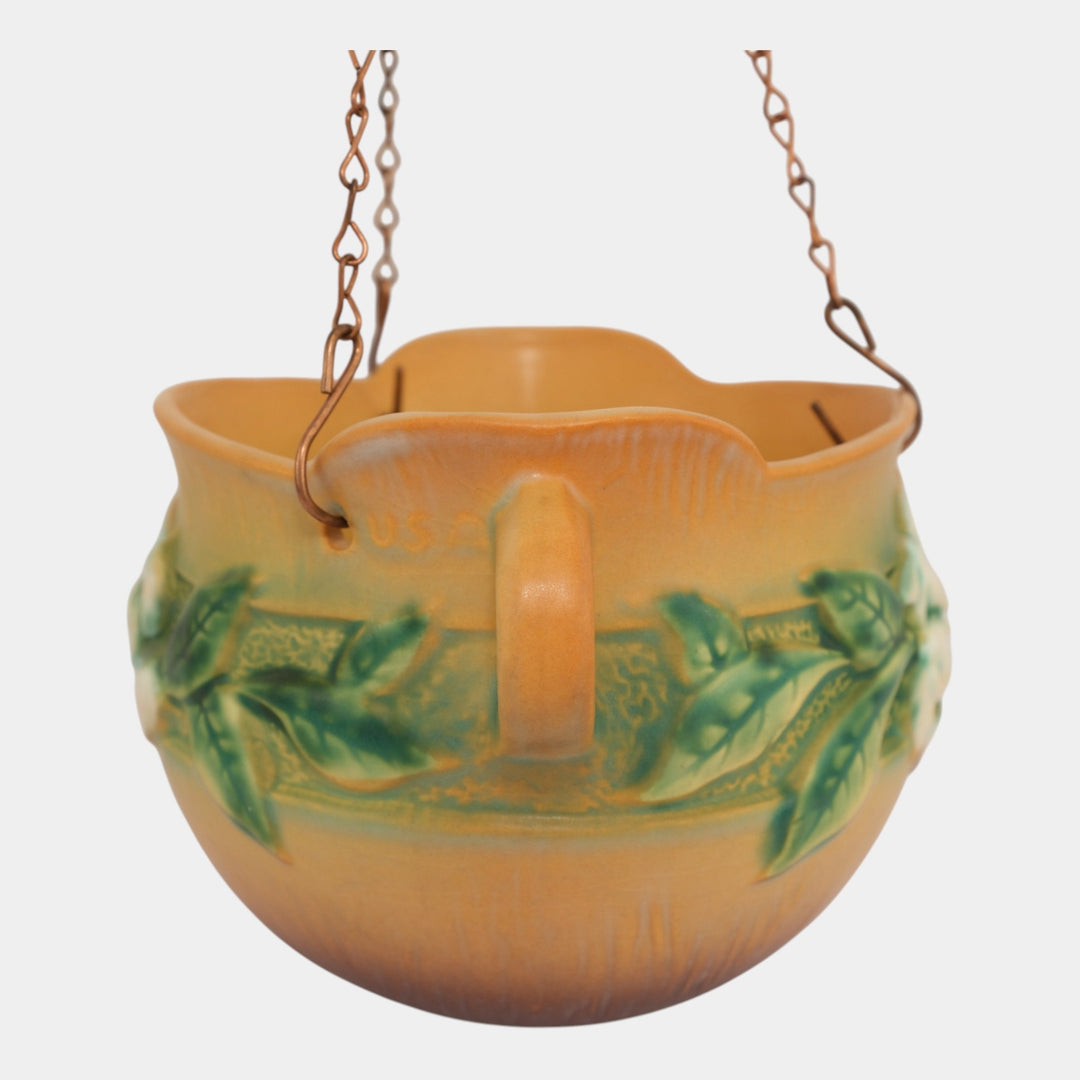 roseville pottery hanging planter Roseville Gardenia Tan 1950 Mid Century Modern Pottery Hanging Basket