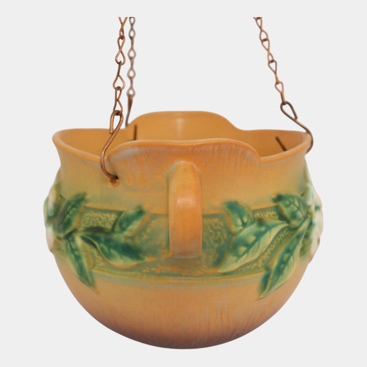 Roseville Gardenia Tan 1950 Mid Century Modern Pottery Hanging Basket 661-5