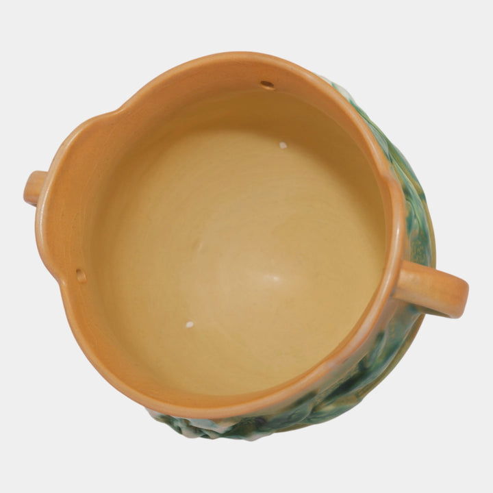 Roseville Gardenia Tan 1950 Mid Century Modern Pottery Hanging Basket 661-5