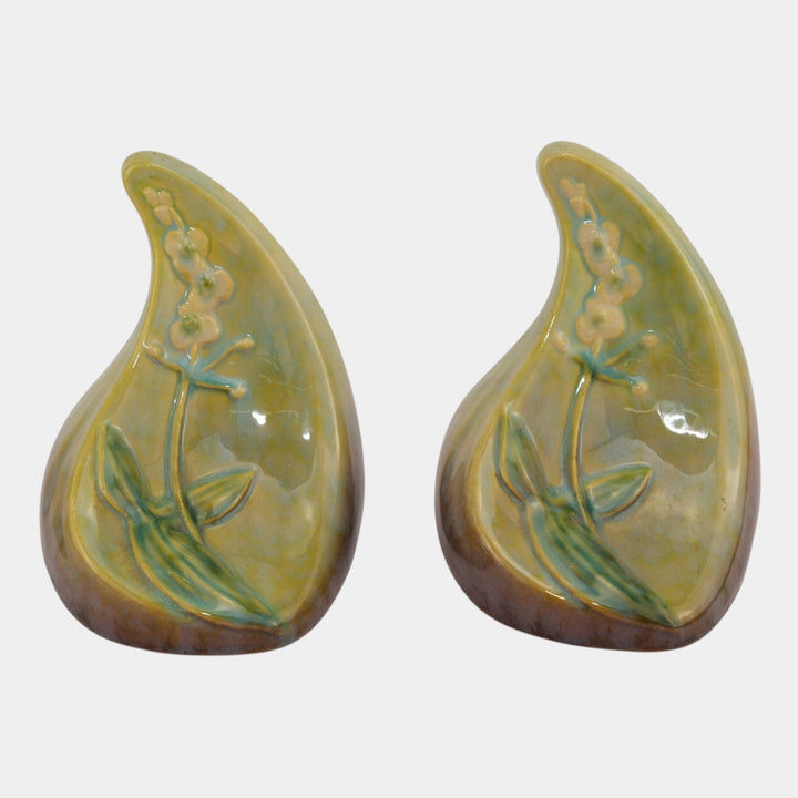 Roseville Wincraft Green 1948 Mid Century Modern Pottery Ceramic Bookends 259