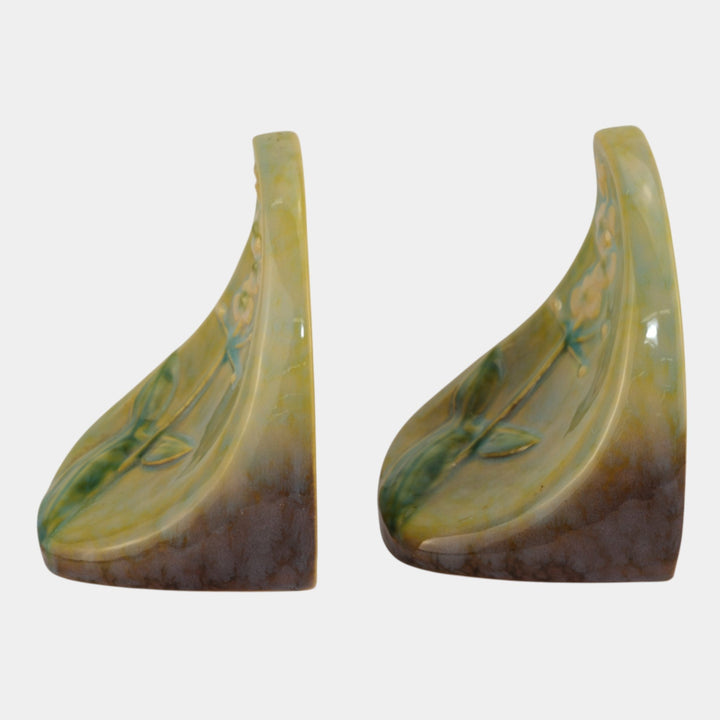 Roseville Wincraft Green 1948 Mid Century Modern Pottery Ceramic Bookends 259