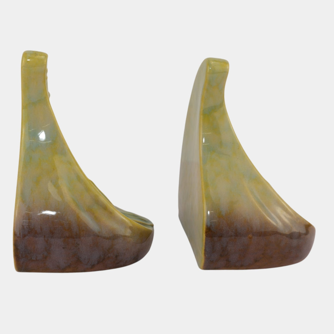 Roseville Wincraft Green 1948 Mid Century Modern Pottery Ceramic Bookends 259