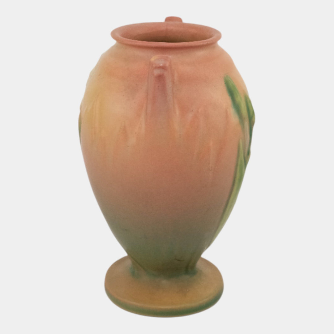 Roseville Iris 1939 Vintage Art Deco Pottery Pink Ceramic Vase 915-5