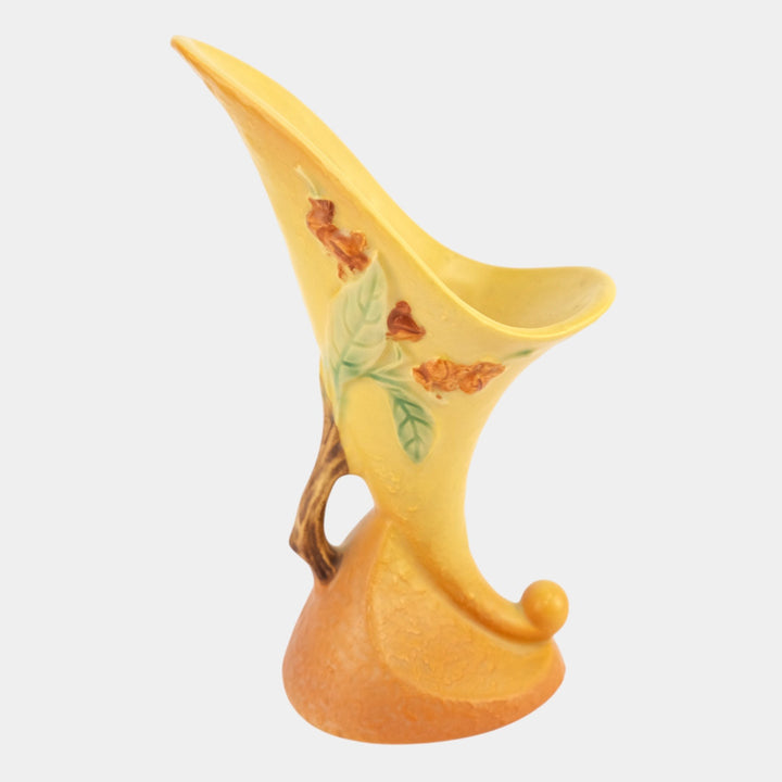 Roseville Bittersweet Yellow 1951 Vintage Pottery Ceramic Cornucopia Vase 822-8