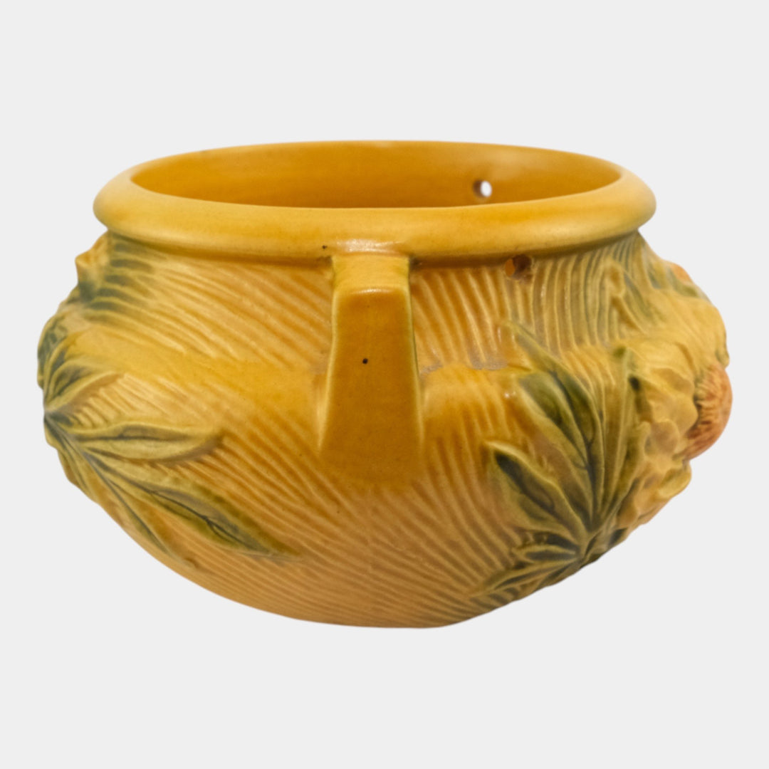 Roseville Peony Yellow 1942 Pottery Hanging Basket Planter 467-5