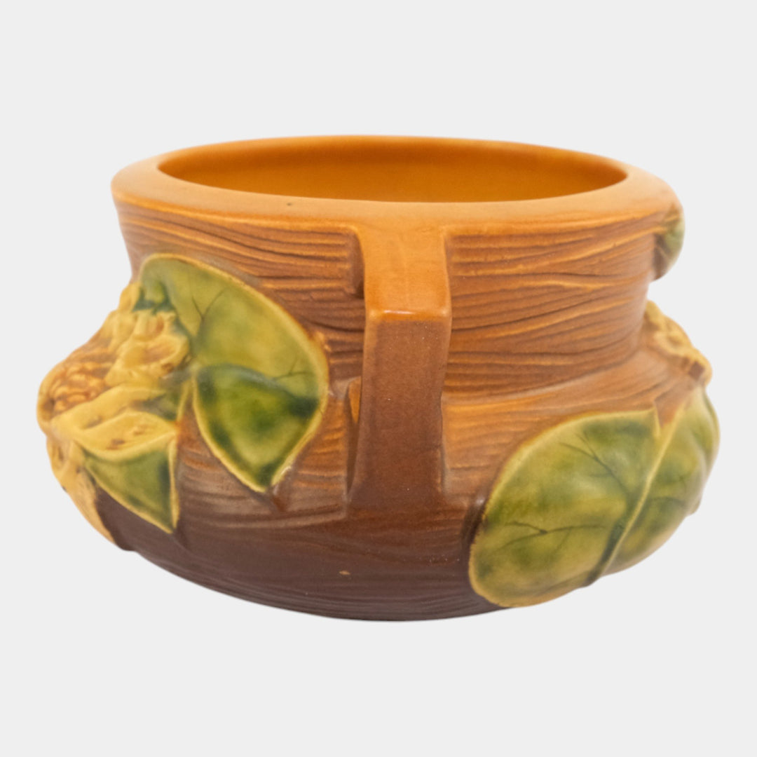 Roseville Water Lily Brown 1943 Vintage Pottery Ceramic Jardiniere Planter 663-4