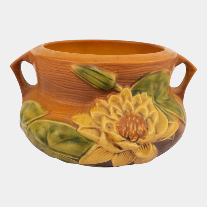 Roseville Water Lily Brown 1943 Art Pottery Ceramic Jardiniere Planter 663-5