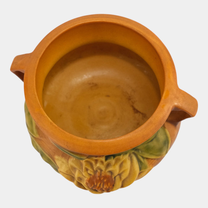 Roseville Water Lily Brown 1943 Art Pottery Ceramic Jardiniere Planter 663-5