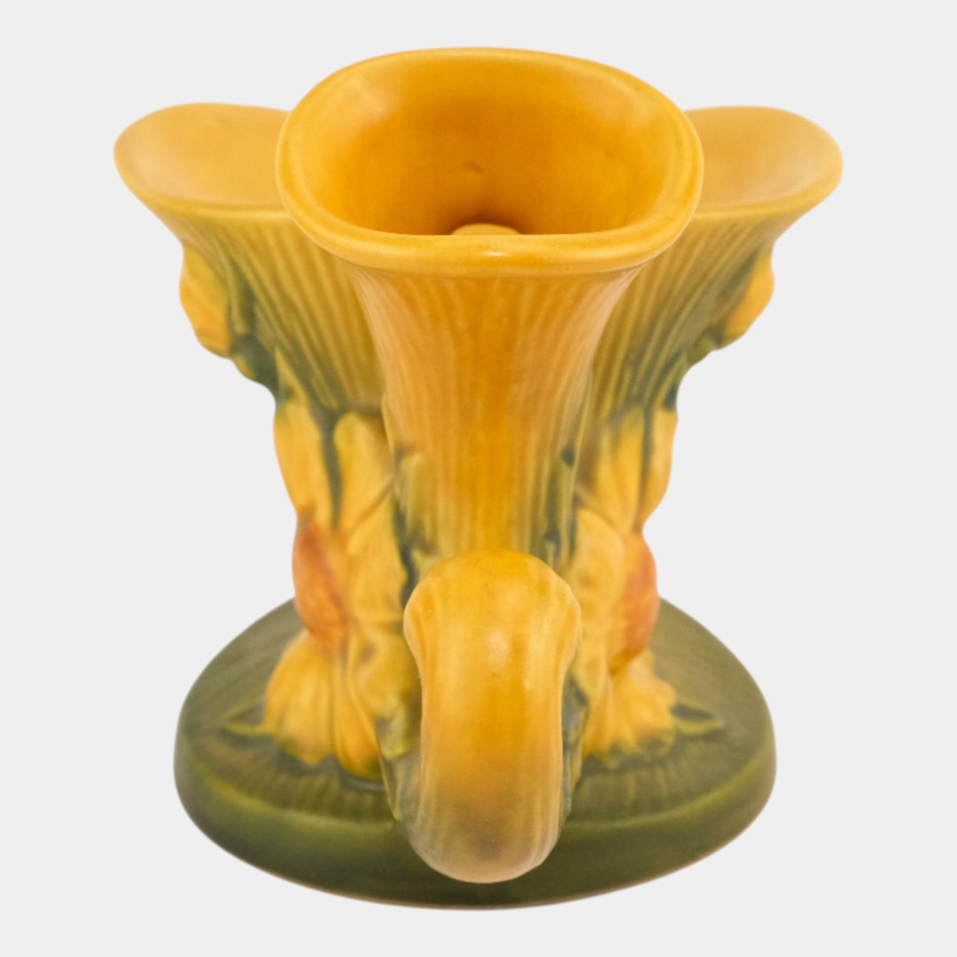 Roseville Peony Yellow 1942 Vintage Art Pottery Double Cornucopia Vase 172