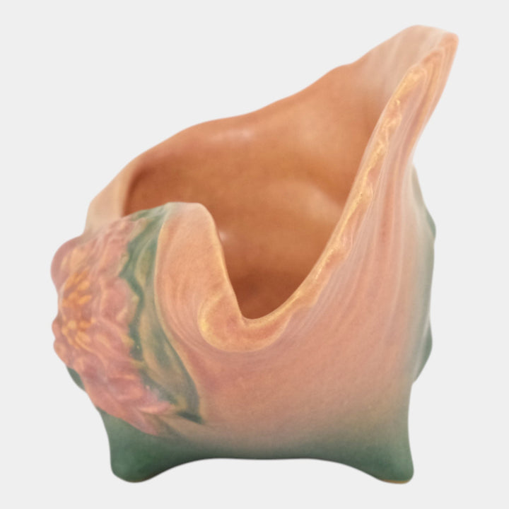 Roseville Water Lily Pink 1946 Art Pottery Conch Shell Planter Vase 445-6