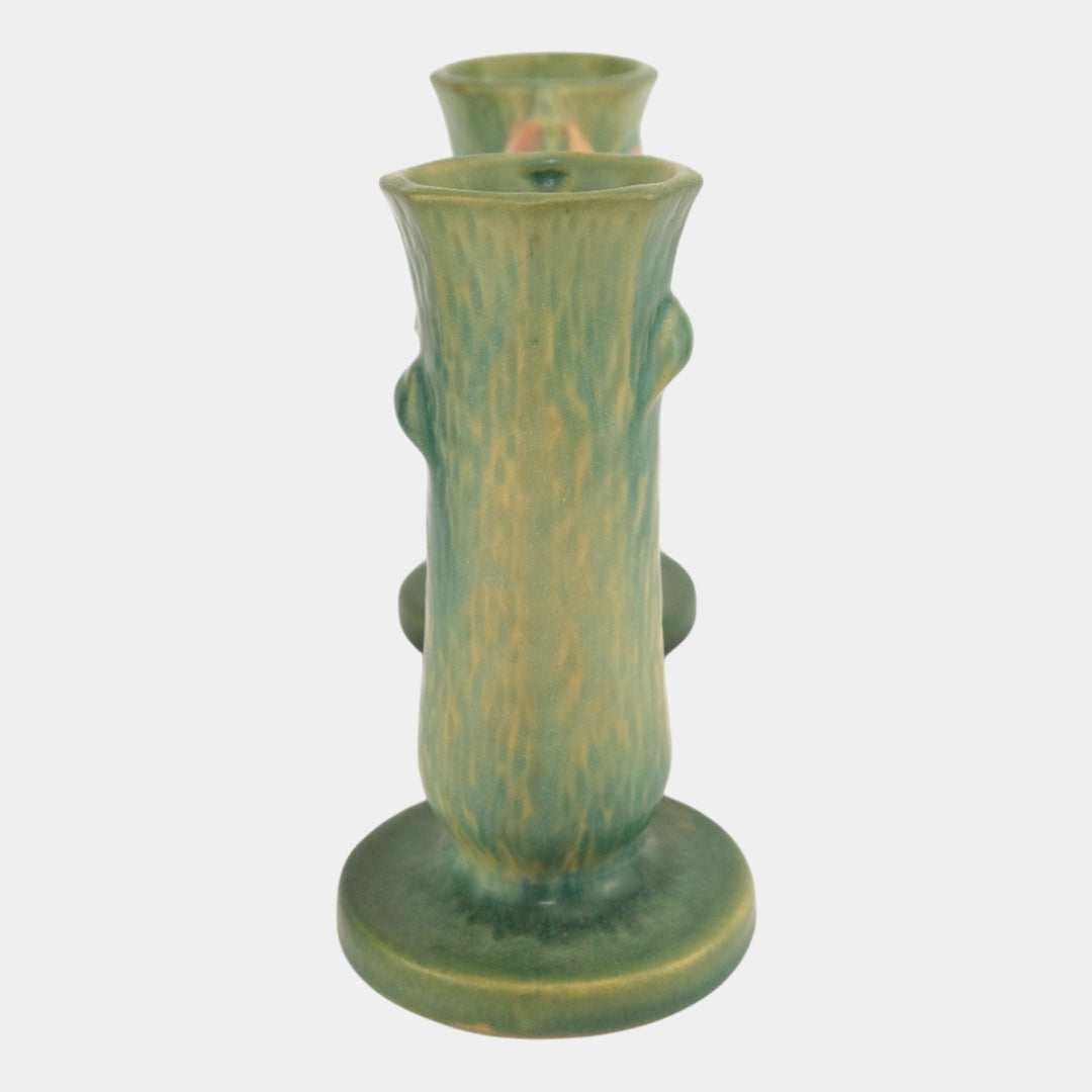 Roseville Pottery Clematis Mid Century Green Double Bud Vase 194-5