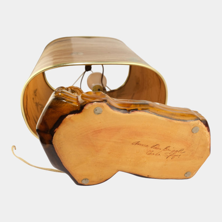 Anna Van Briggle Vintage Art Pottery Brown Lion Lamp