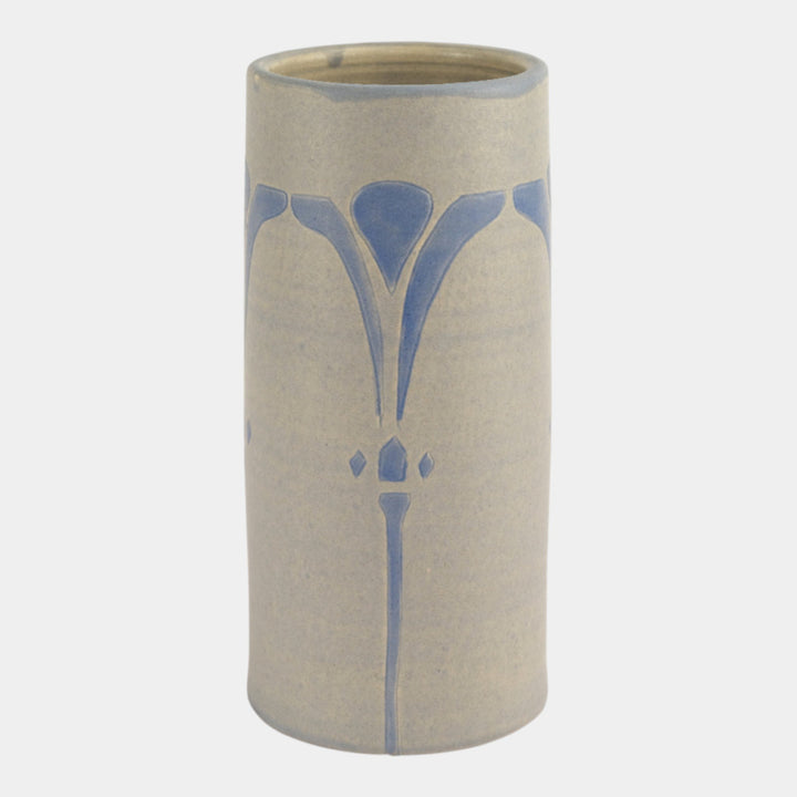 Ephraim Faience 1999 Arts And Crafts Gray Blue Marblehead Style Vase - Just Art Pottery