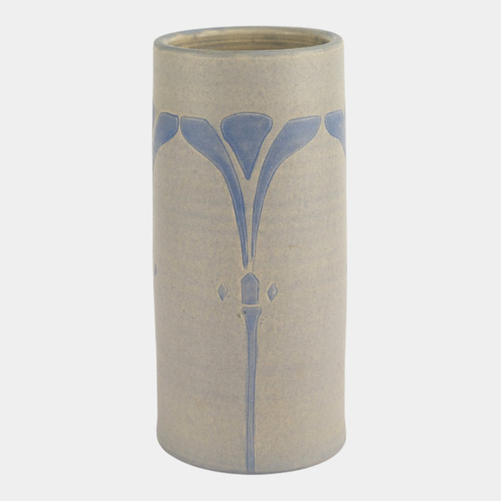 Ephraim Faience 1999 Arts And Crafts Gray Blue Marblehead Style Vase - Just Art Pottery
