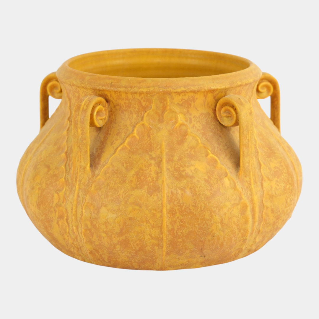 Ephraim Faience 2004 Arts And Crafts Yellow Fiddlehead Pottery Jardiniere - Just Art Pottery