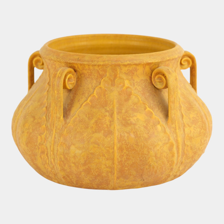 Ephraim Faience 2004 Arts And Crafts Yellow Fiddlehead Pottery Jardiniere - Just Art Pottery