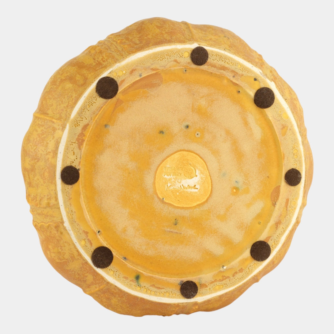 Ephraim Faience 2004 Arts And Crafts Yellow Fiddlehead Pottery Jardiniere - Just Art Pottery