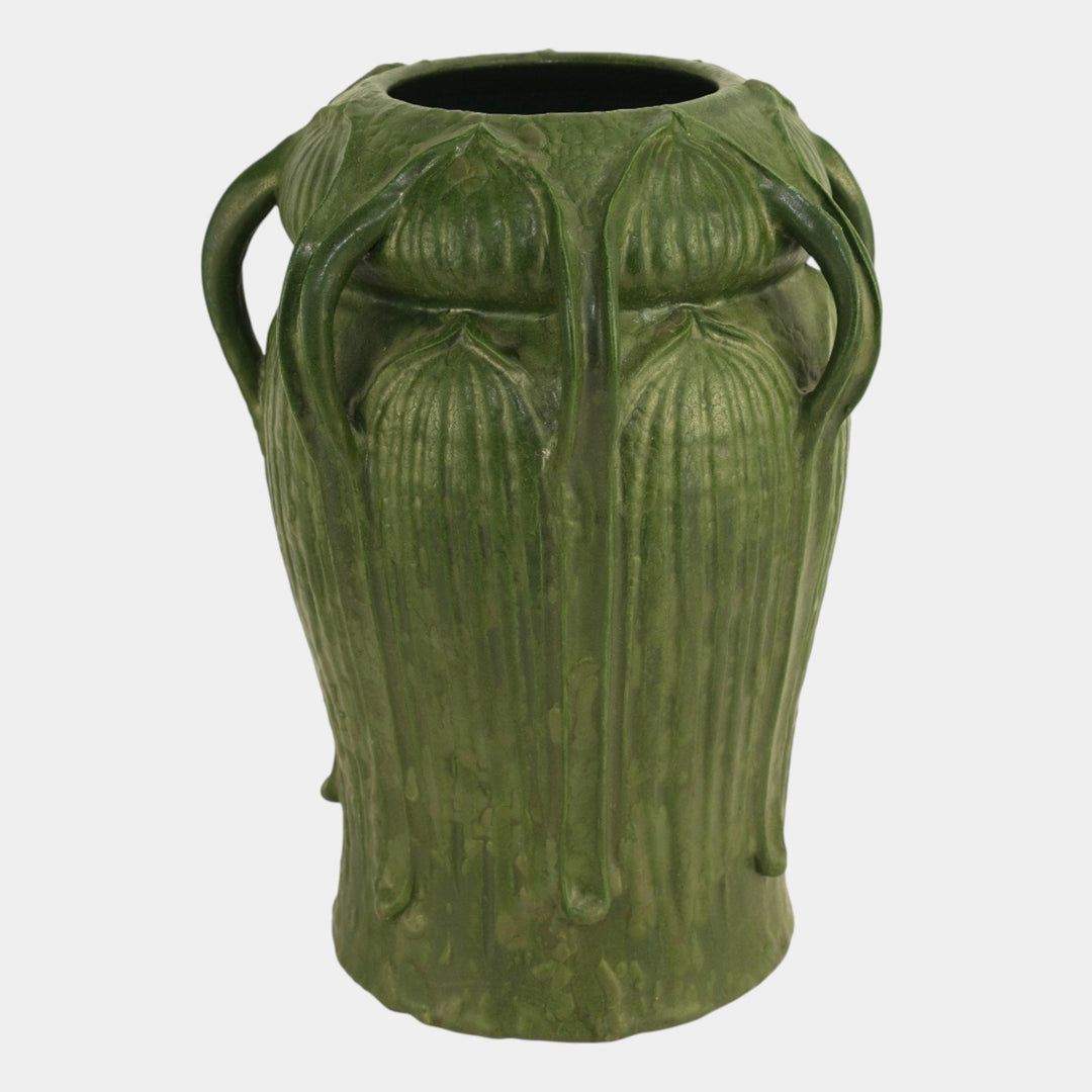 Ephraim Faience 1999 Art Pottery Curdled Green Seven Hand Grueby Style Vase - Just Art Pottery