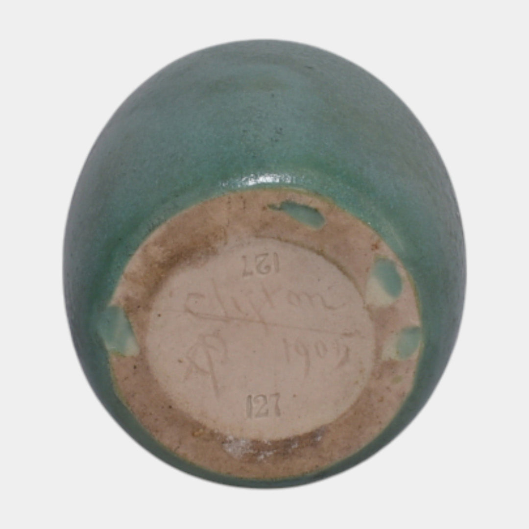 Clifton Art Pottery 1905 Arts And Crafts Matte Mottled Green Cabinet Vase 127