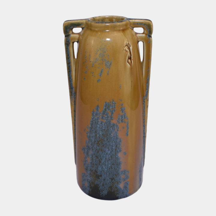 Eljer 1920s Vintage Arts And Crafts Pottery Blue Crystalline Glazed Handled Vase