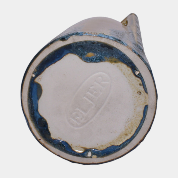 Eljer 1920s Vintage Arts And Crafts Pottery Blue Crystalline Glazed Handled Vase