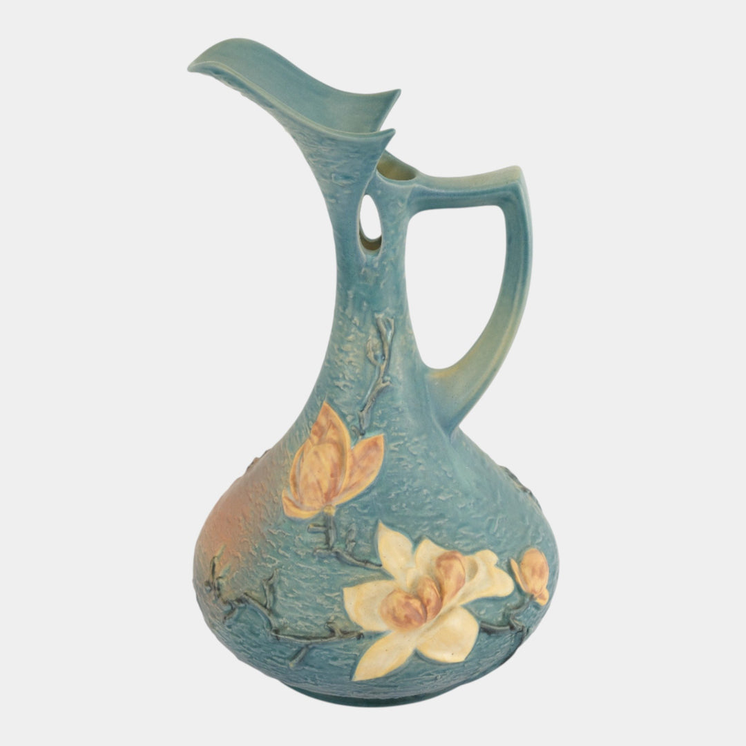 Roseville Magnolia Blue 1943 Vintage Art Pottery Tall Ceramic Ewer 15-15" - Just Art Pottery