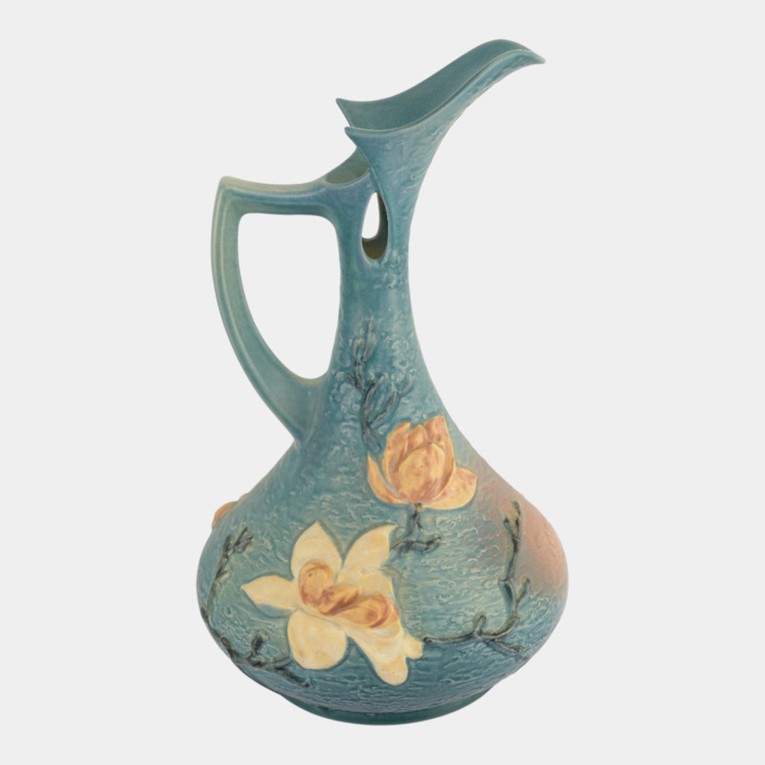 Roseville Magnolia Blue 1943 Vintage Art Pottery Tall Ceramic Ewer 15-15" - Just Art Pottery