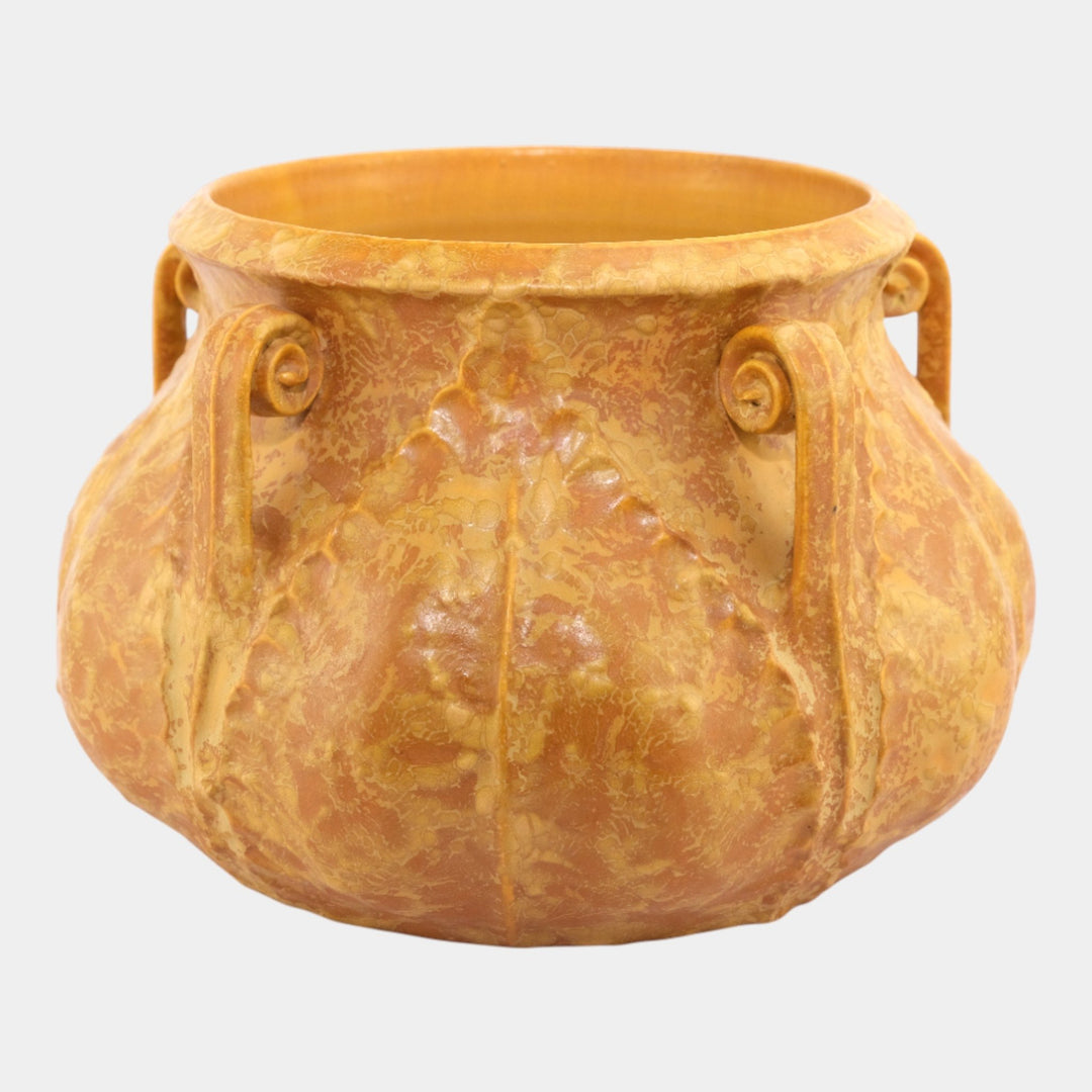 Ephraim Faience 2004 Curdled Yellow Glaze Large Fiddlehead Jardiniere - Just Art Pottery