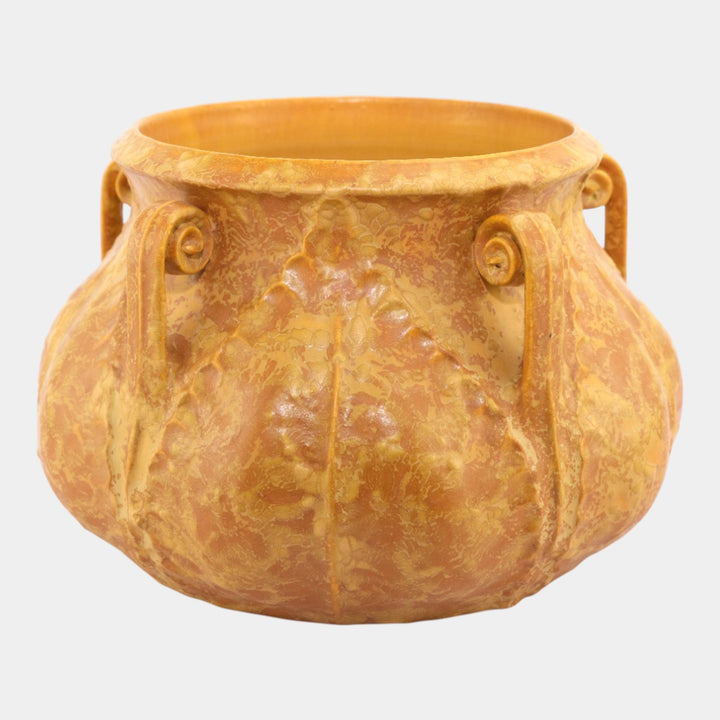 Ephraim Faience 2004 Curdled Yellow Glaze Large Fiddlehead Jardiniere - Just Art Pottery