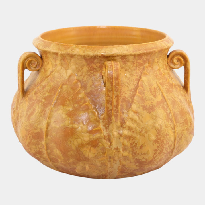 Ephraim Faience 2004 Curdled Yellow Glaze Large Fiddlehead Jardiniere - Just Art Pottery