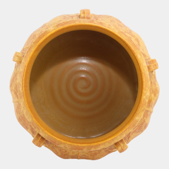 Ephraim Faience 2004 Curdled Yellow Glaze Large Fiddlehead Jardiniere - Just Art Pottery