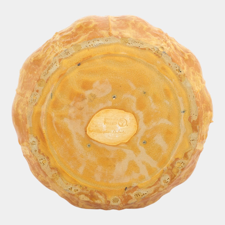 Ephraim Faience 2004 Curdled Yellow Glaze Large Fiddlehead Jardiniere - Just Art Pottery